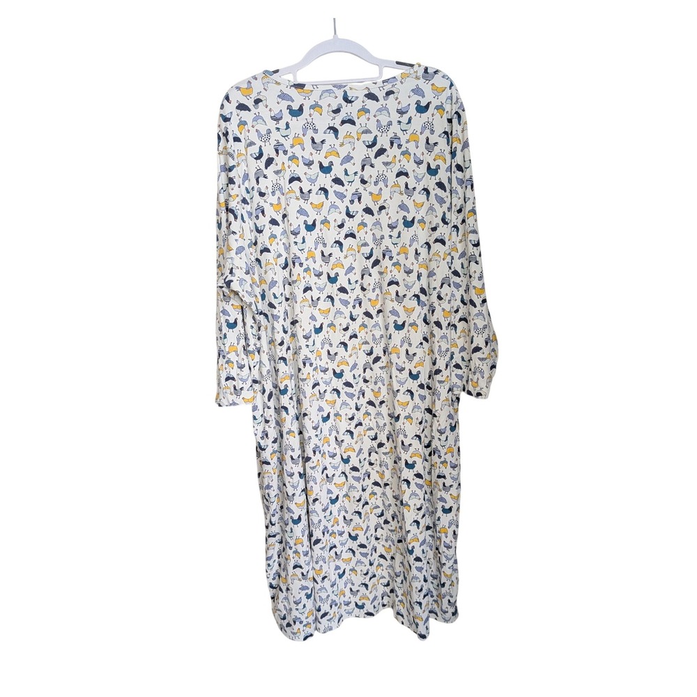 Lands End 100% Cotton Nightgown Sleep Dress in Blue White Chicken Print 3X - Picture 6 of 6